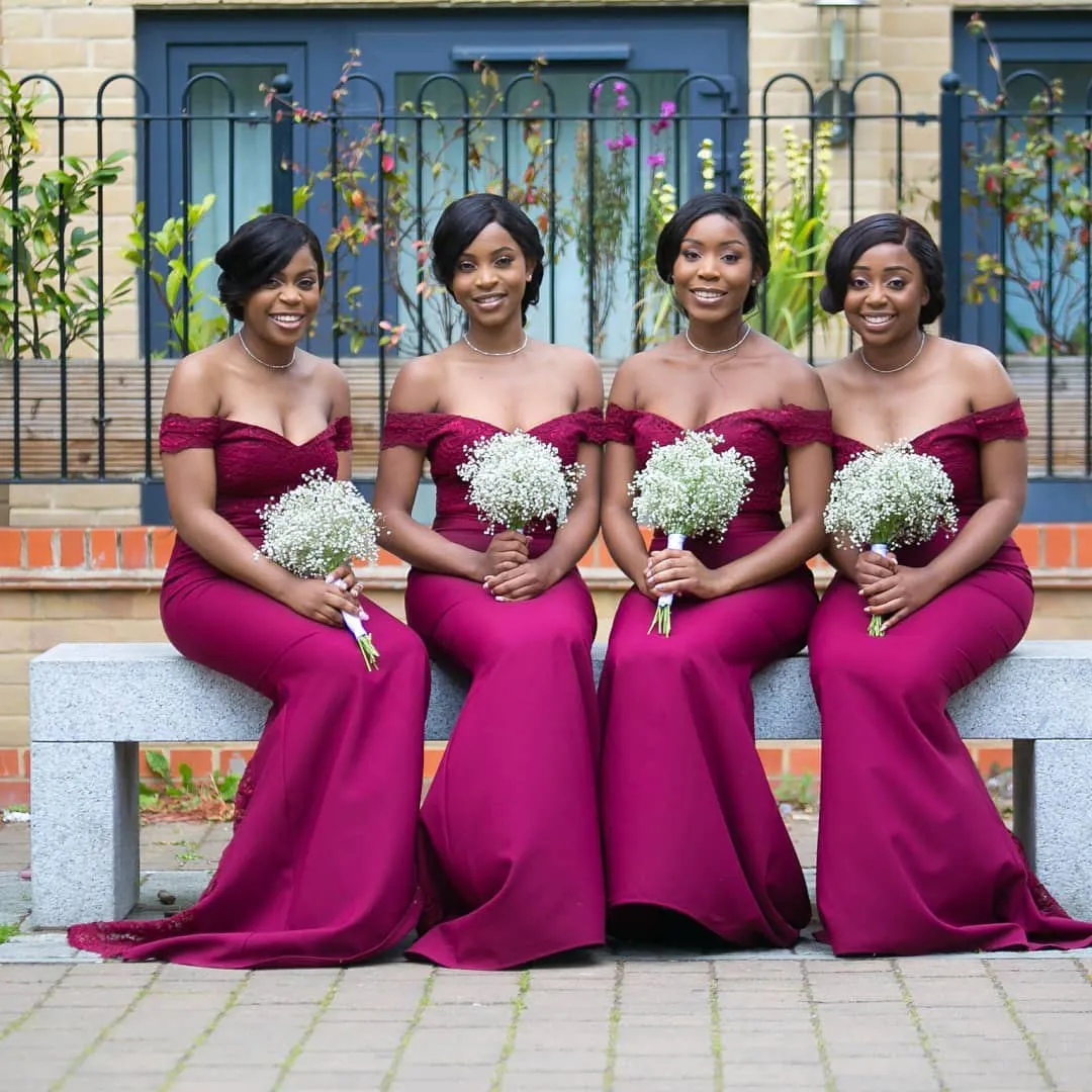 Mermaid Lace Burgundy Bridesmaid Dresses Off the Shoulder