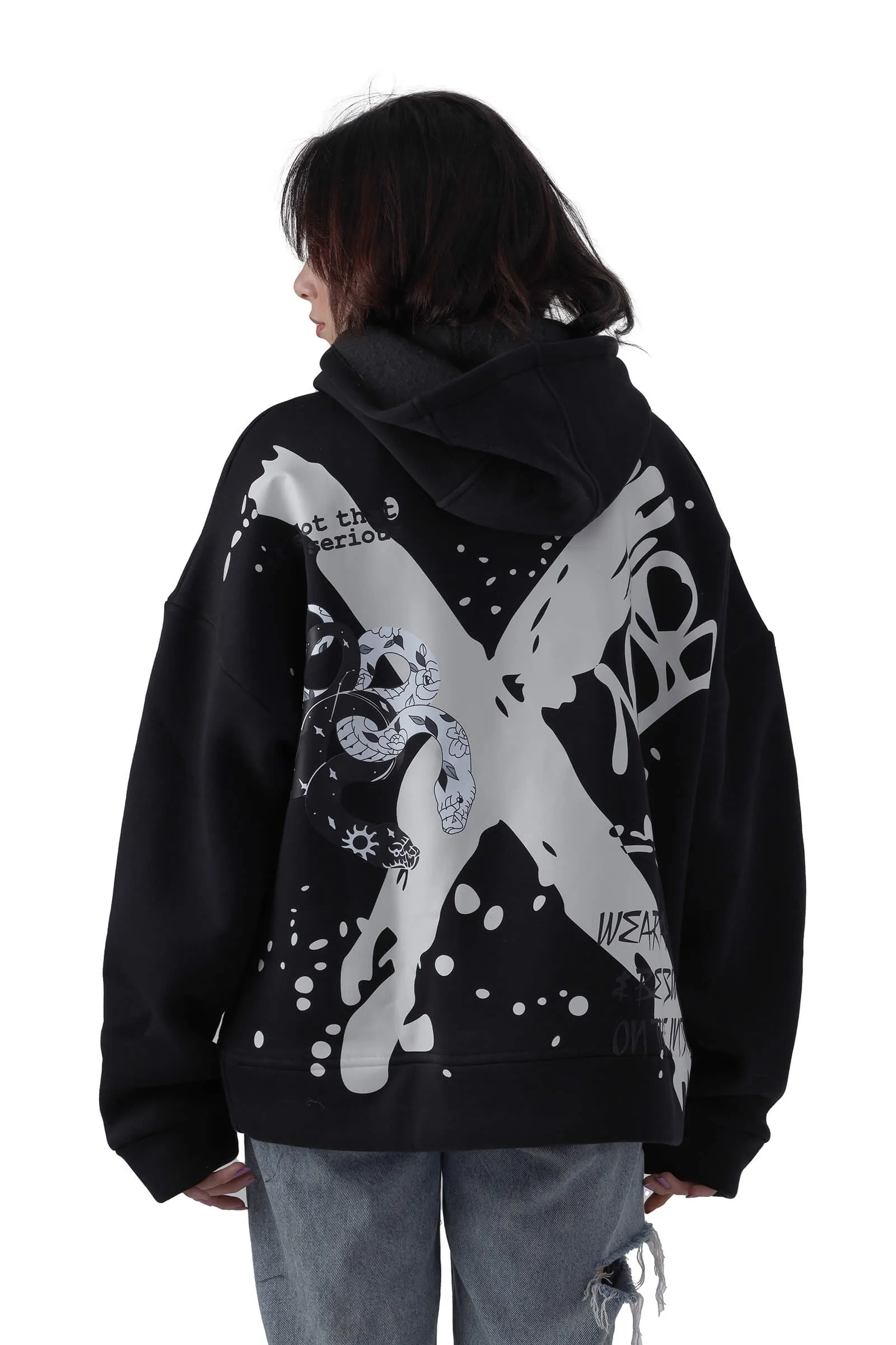Midnight Rebel Black Printed Hoodie