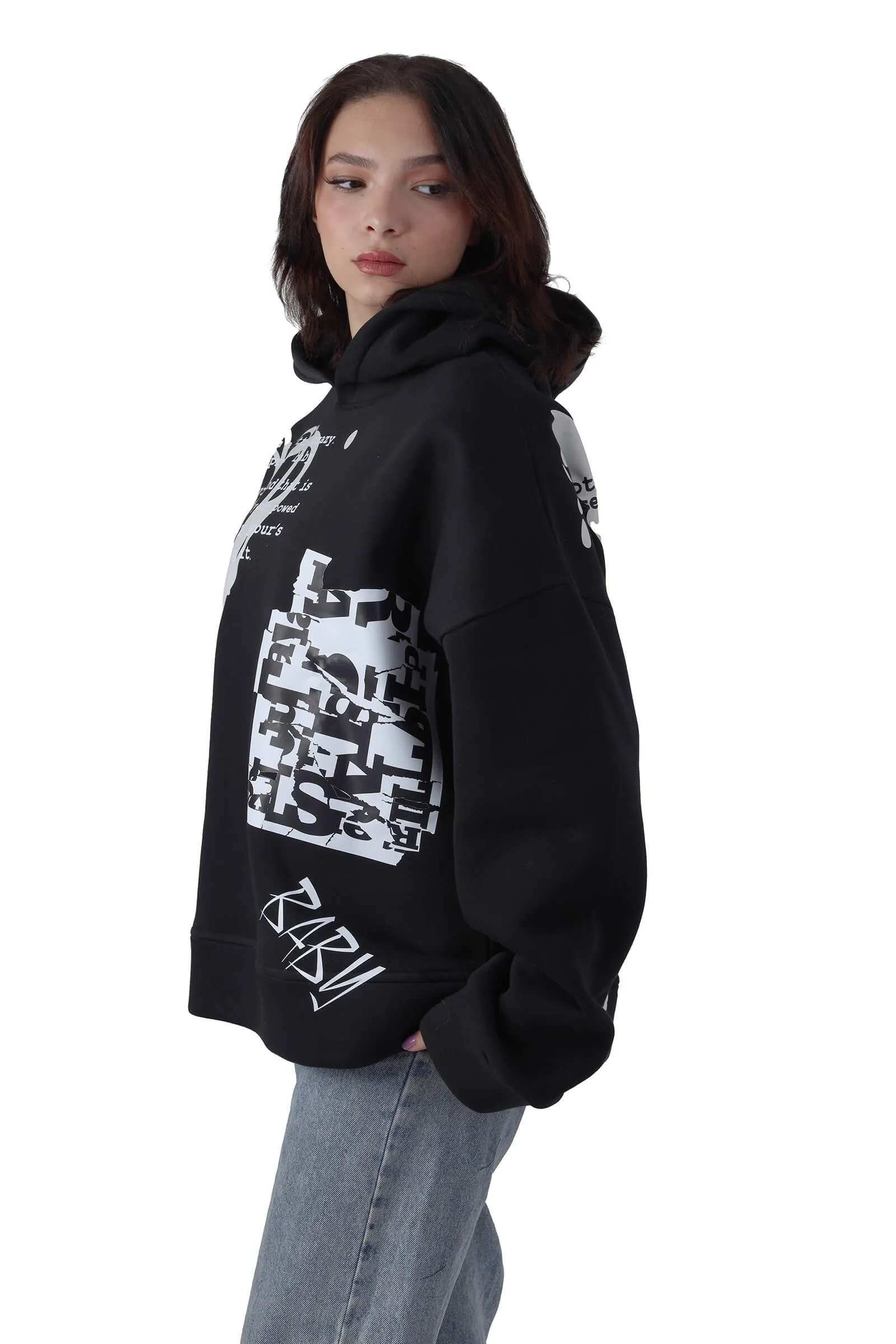 Midnight Rebel Black Printed Hoodie