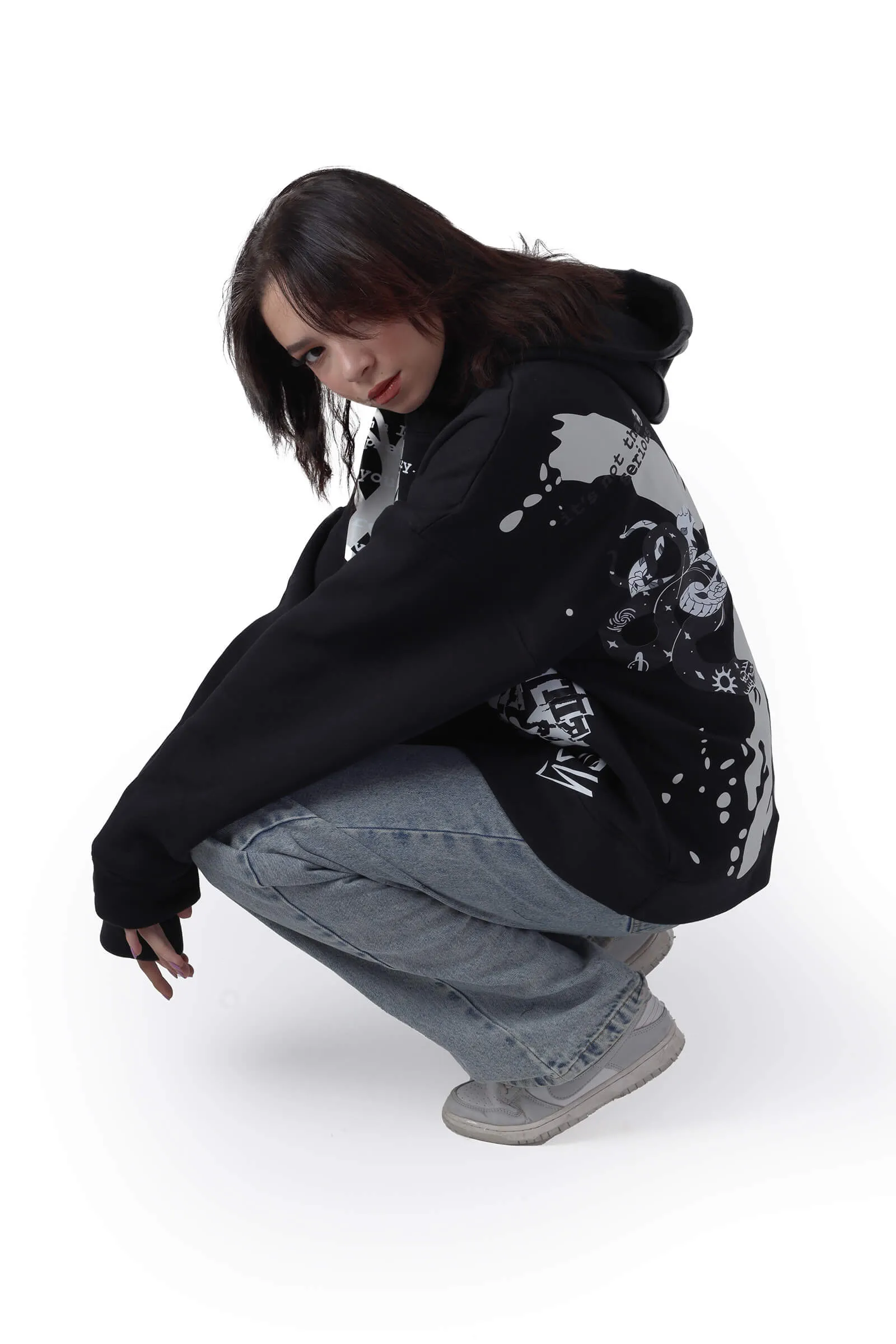Midnight Rebel Black Printed Hoodie