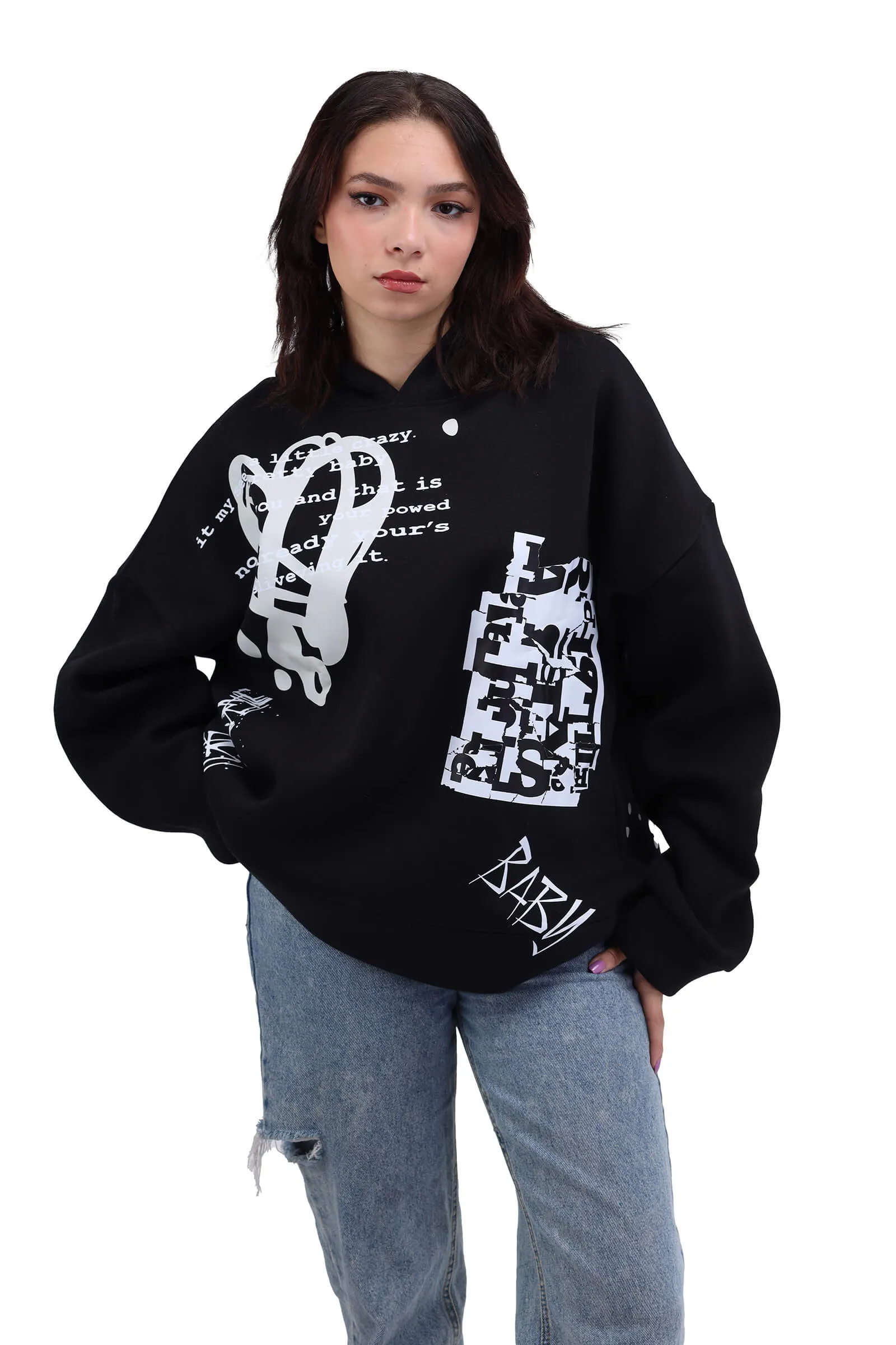 Midnight Rebel Black Printed Hoodie