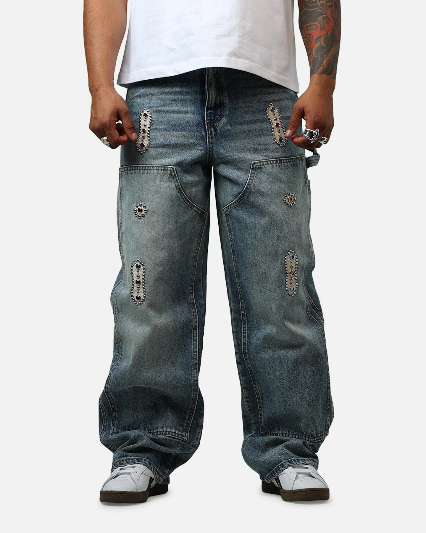 MNML V734 Double Western Jewel Denim Jeans Blue