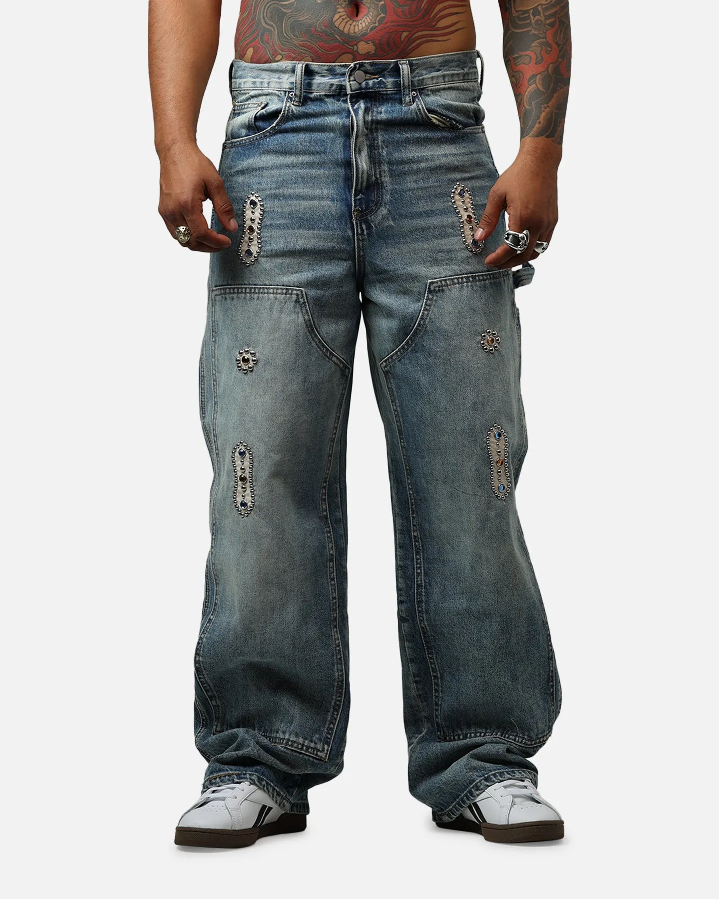 MNML V734 Double Western Jewel Denim Jeans Blue