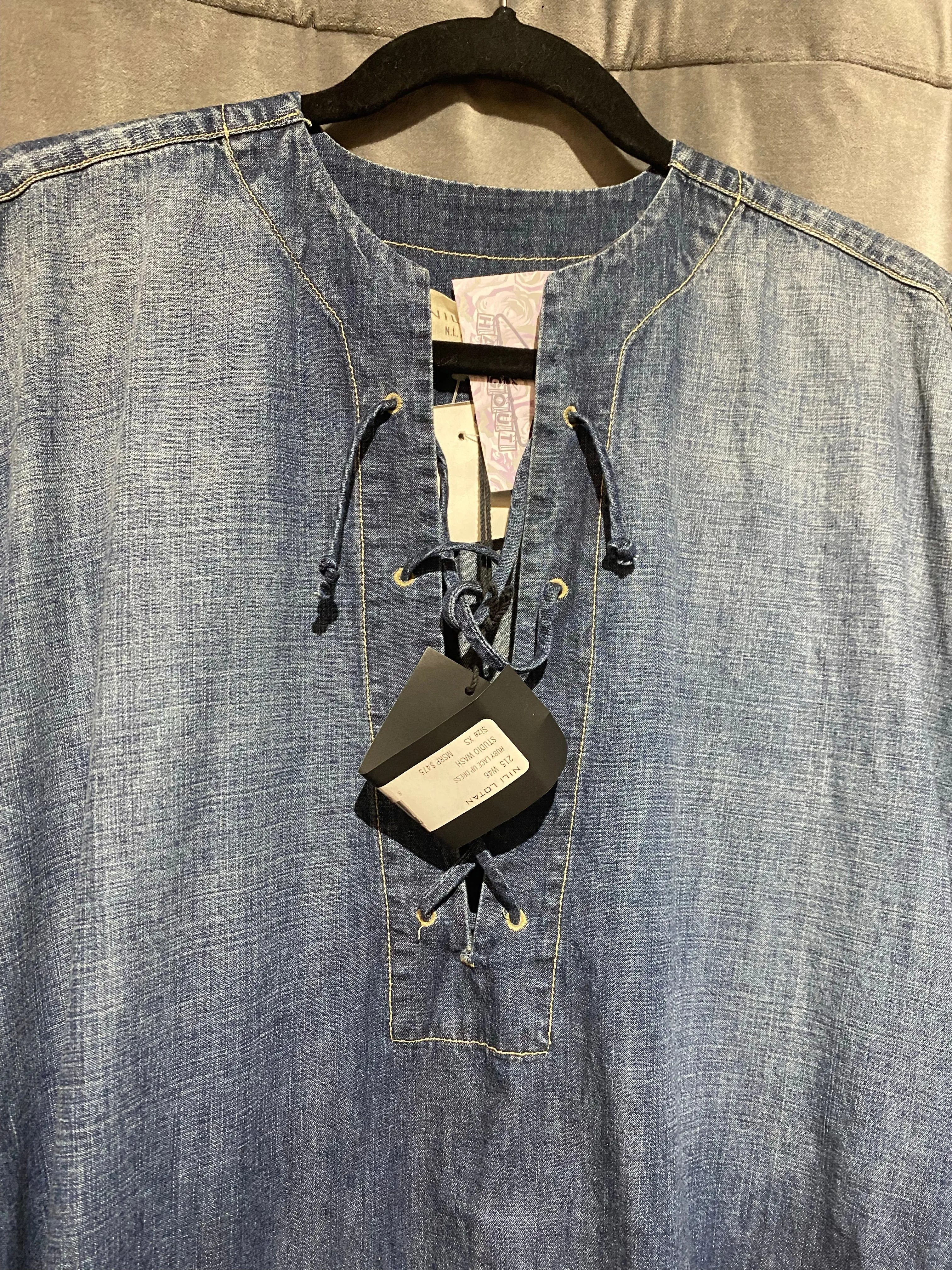 NILI LOTAN Oversized Short Sleeve Denim Tunic Dress