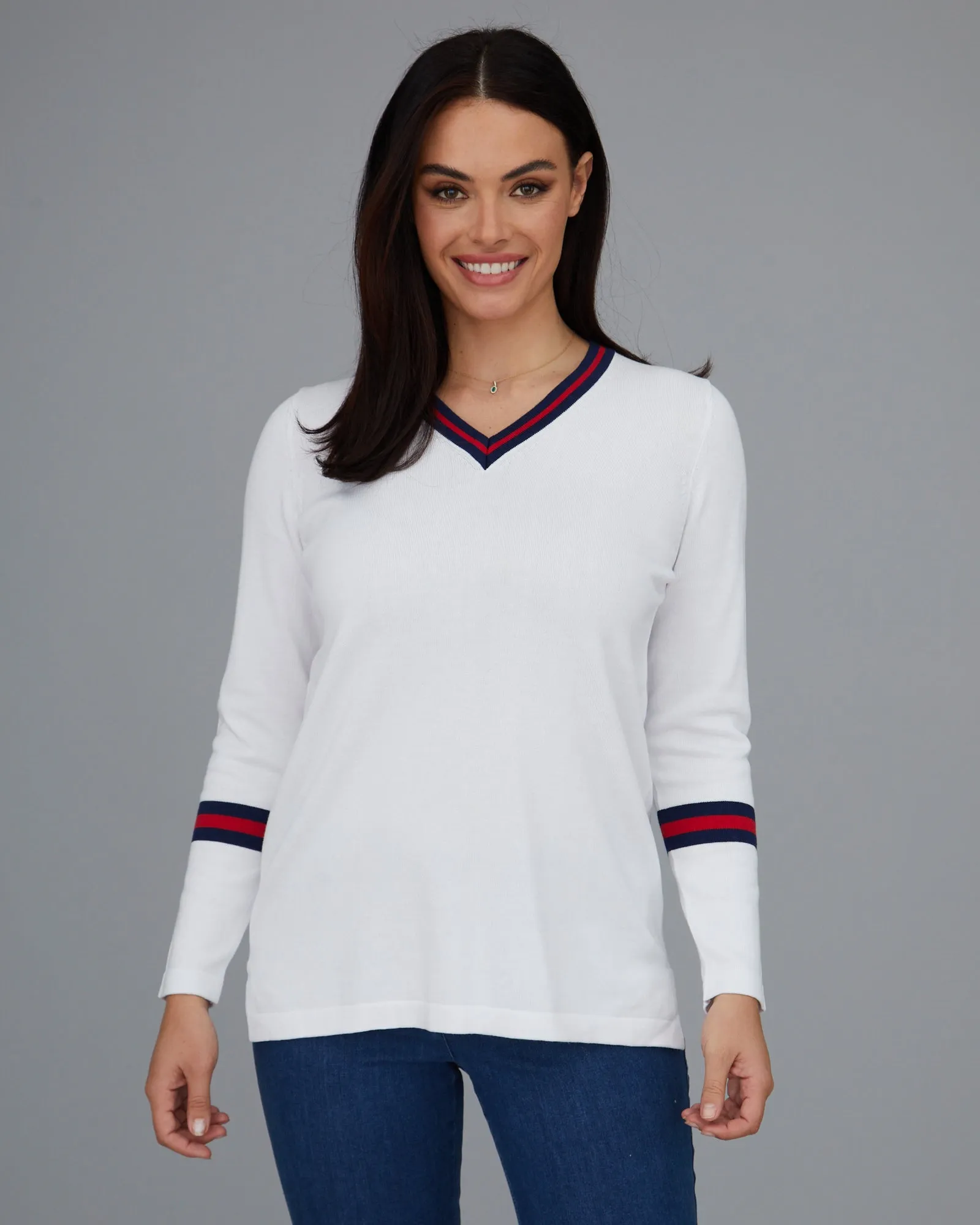 Novelty Stripe V Neck Top
