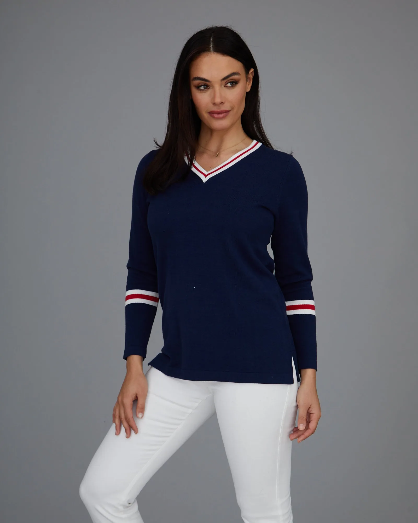 Novelty Stripe V Neck Top