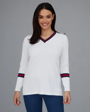 Novelty Stripe V Neck Top
