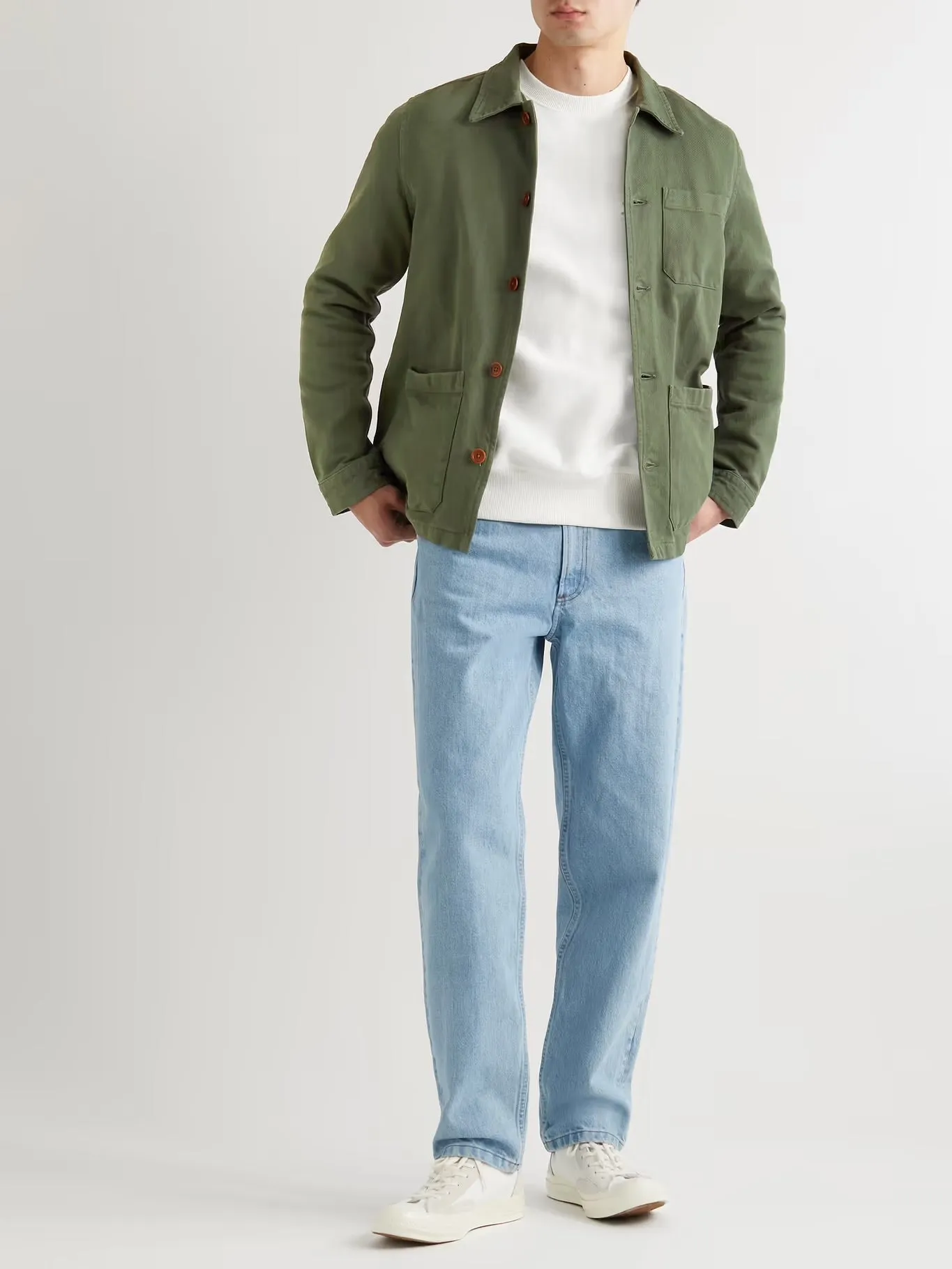 NUDIE JEANS BARNEY ORGANIC COTTON-TWILL JACKET IN GREEN