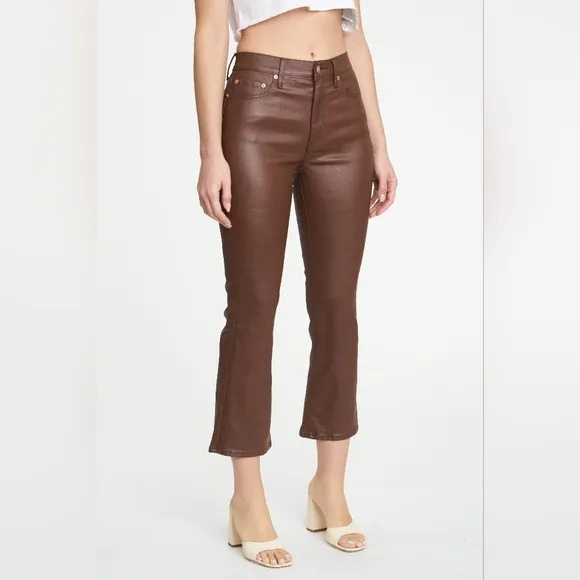 NWT DAZE Denim Coated Espresso Shy Girl High Rise Kick Flare Jeans 32
