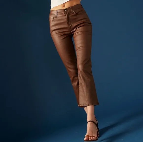 NWT DAZE Denim Coated Espresso Shy Girl High Rise Kick Flare Jeans 32