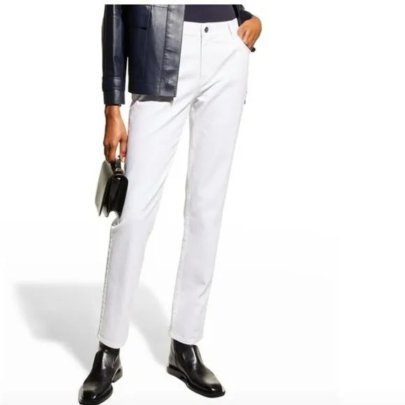 NWT$298 Lafayette 148 New York YARN-DYED DENIM WOOSTER JEAN in White 0 XS