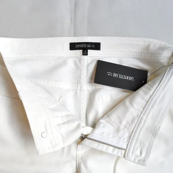 NWT$298 Lafayette 148 New York YARN-DYED DENIM WOOSTER JEAN in White 0 XS