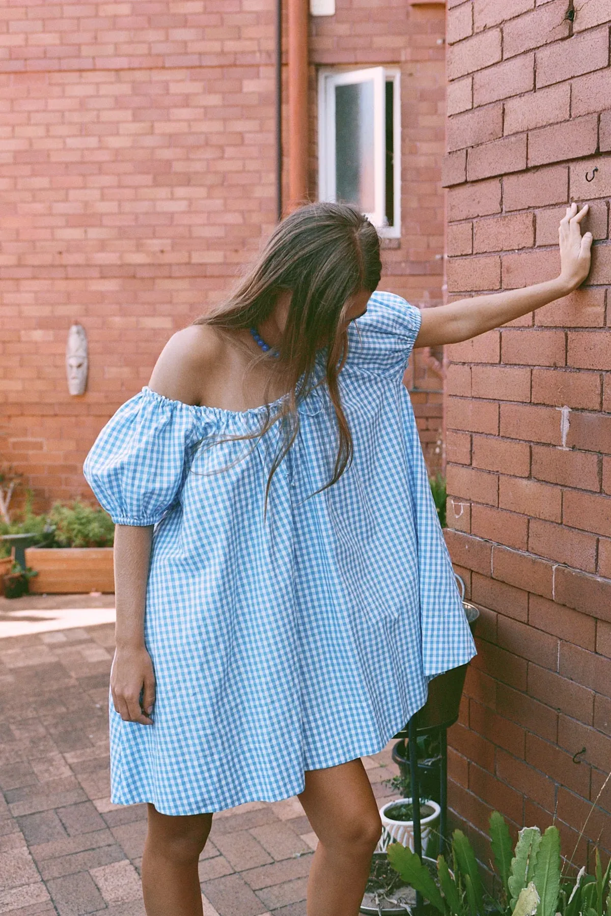 Oak Meadow - Everyday Drawcord Dress in Baby Blue Gingham