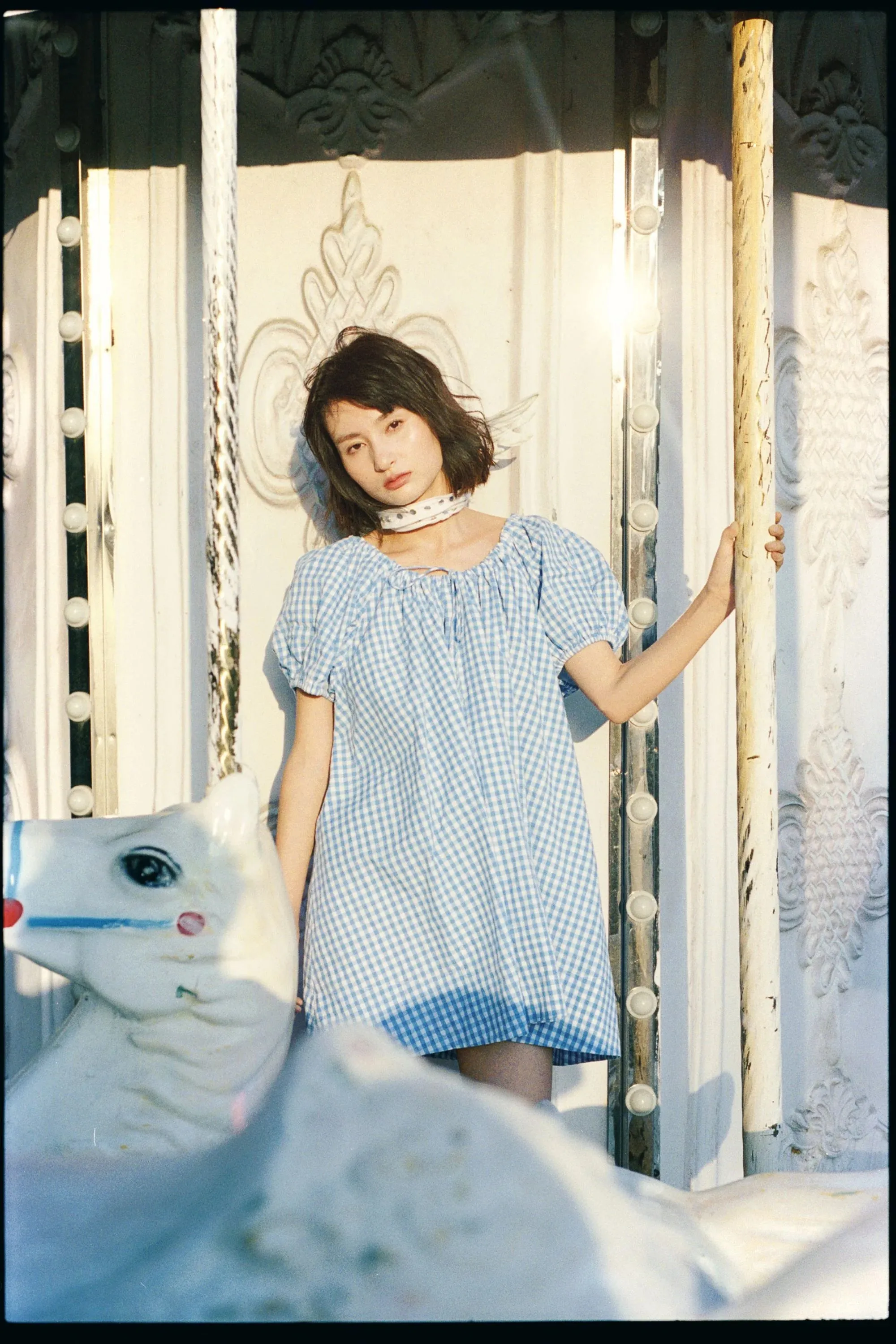 Oak Meadow - Everyday Drawcord Dress in Baby Blue Gingham