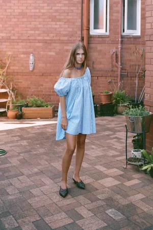 Oak Meadow - Everyday Drawcord Dress in Baby Blue Gingham