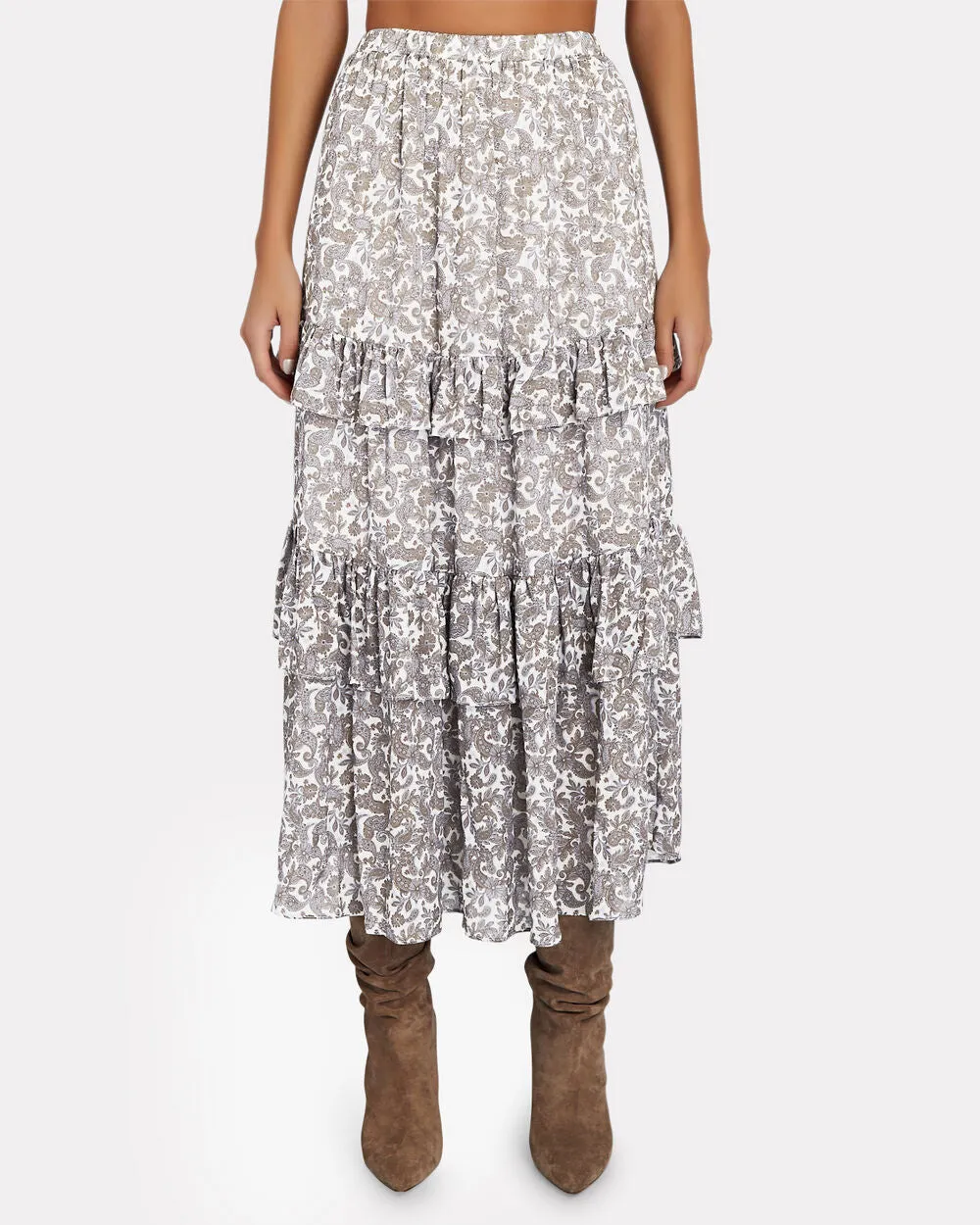 Odette Ruffled Printed Voile Midi Skirt