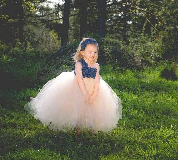 One Shoulder Blue flower Top Tulle Flower Girl Dresses, Lovely Tutu Dresses, TYP1189