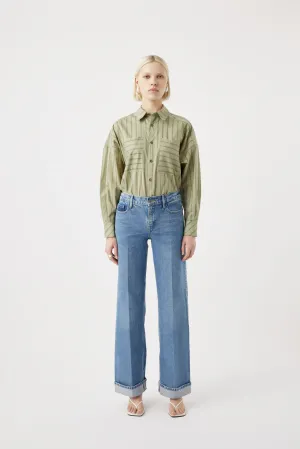 OUTLAND DENIM Mia Cuffed Wide Leg Jean - Meridian Mid Blue