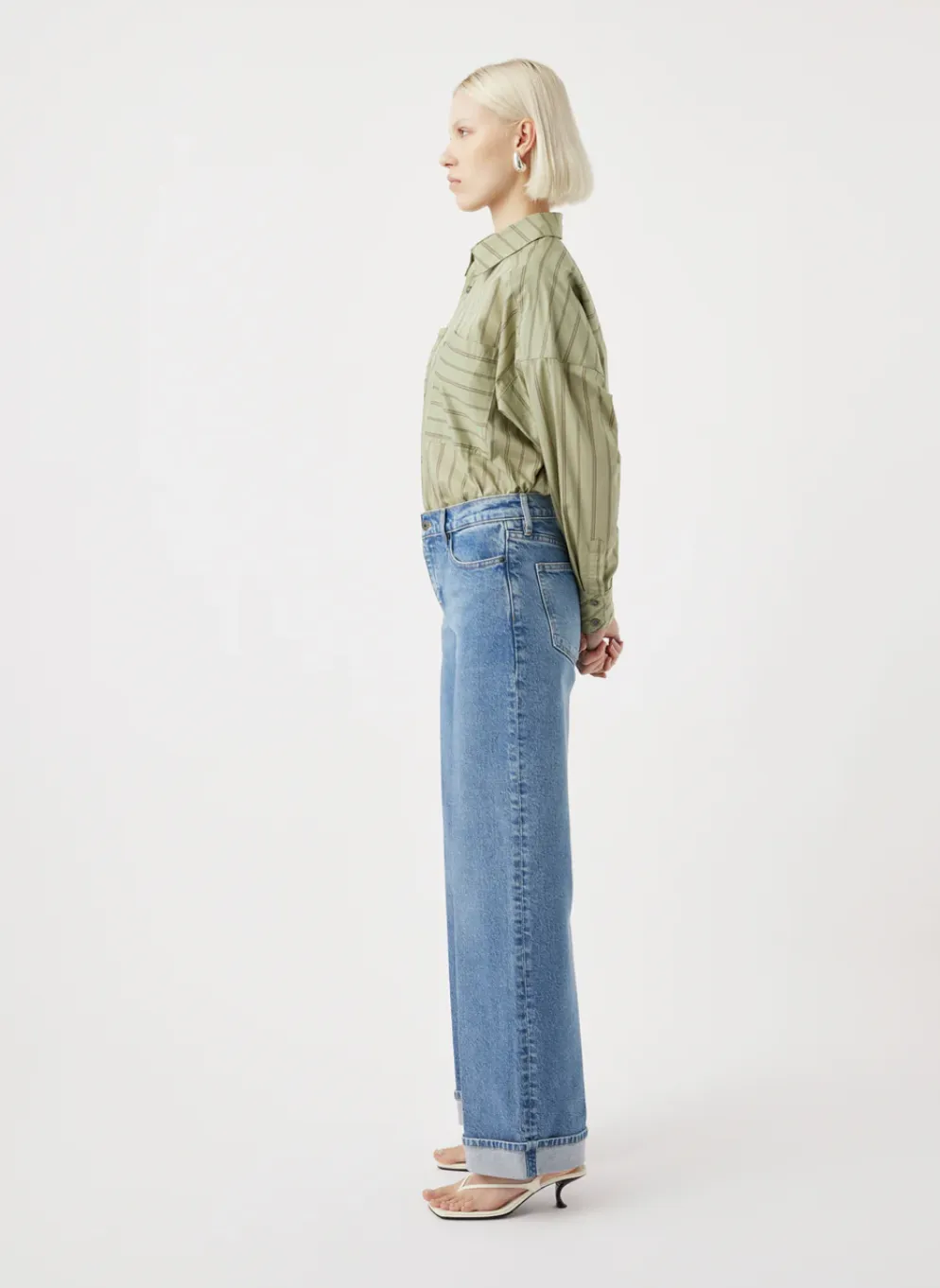 OUTLAND DENIM Mia Cuffed Wide Leg Jean - Meridian Mid Blue