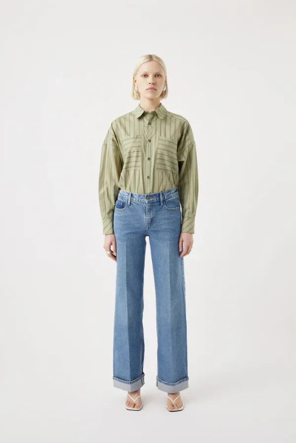 OUTLAND DENIM Mia Cuffed Wide Leg Jean - Meridian Mid Blue