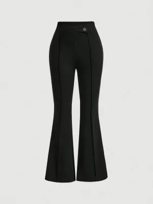 Pantalones Negros de Cintura Alta con Pernera Acampanada
