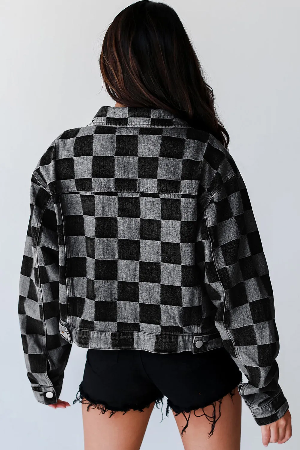 Patchwork Button-Up Denim Jacket Checklane