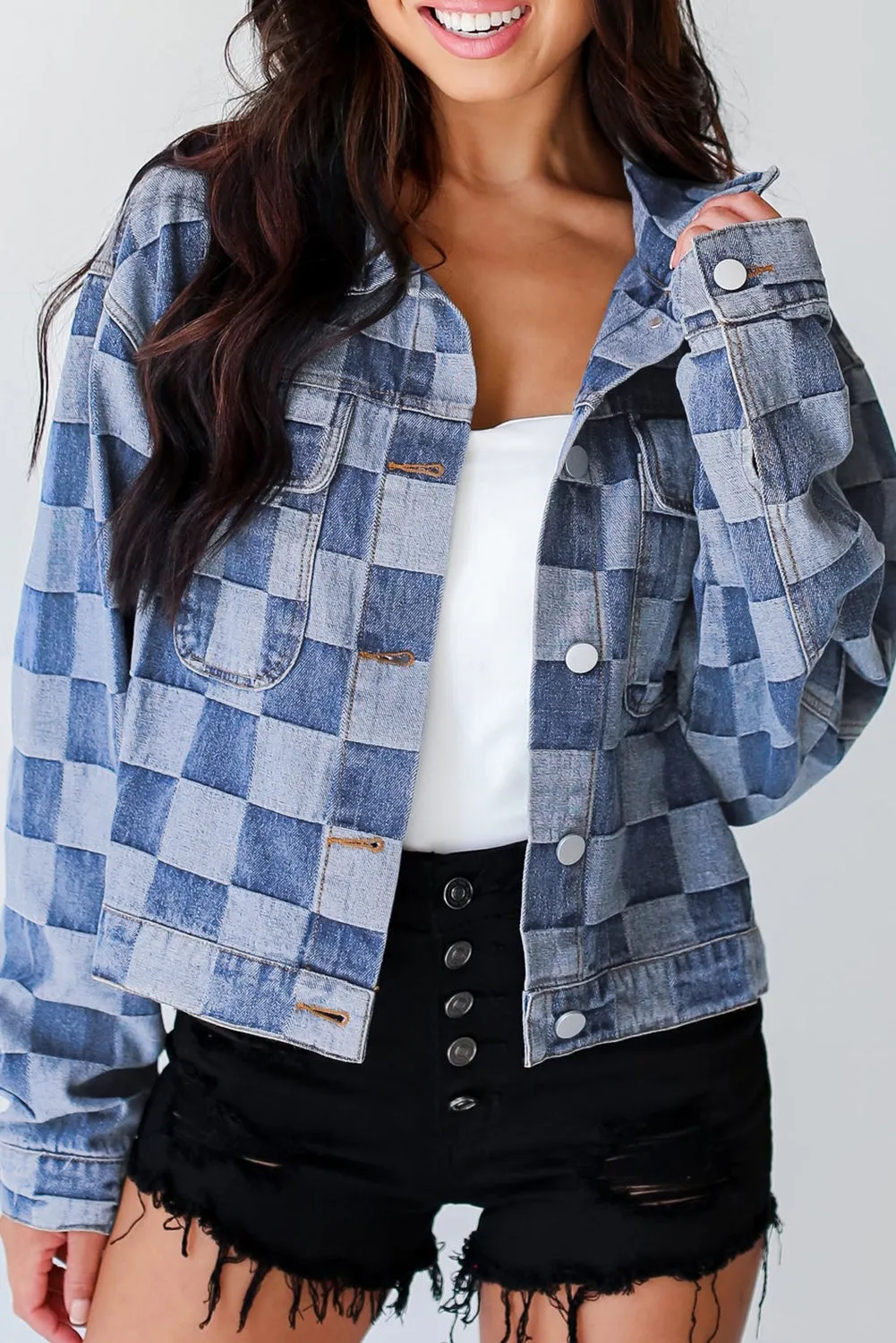 Patchwork Button-Up Denim Jacket Checklane