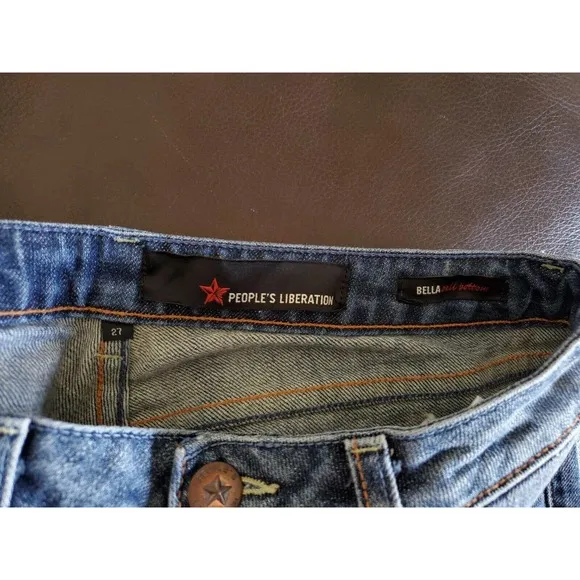 People Liberation Bella Embroidered Bell Bottom Jeans Women's Size 27 90's Y2K