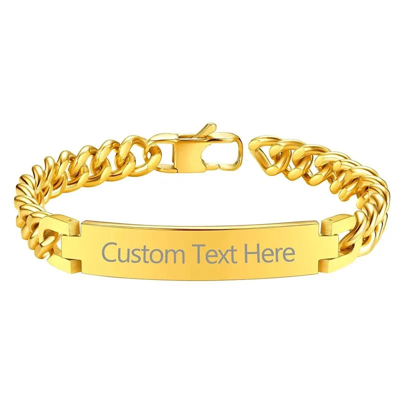 Personalized Stainless Steel ID Chain Bracelet for Men - Custom Engraved Letter Name Jewelry