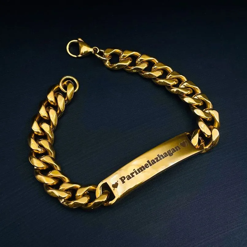 Personalized Stainless Steel ID Chain Bracelet for Men - Custom Engraved Letter Name Jewelry