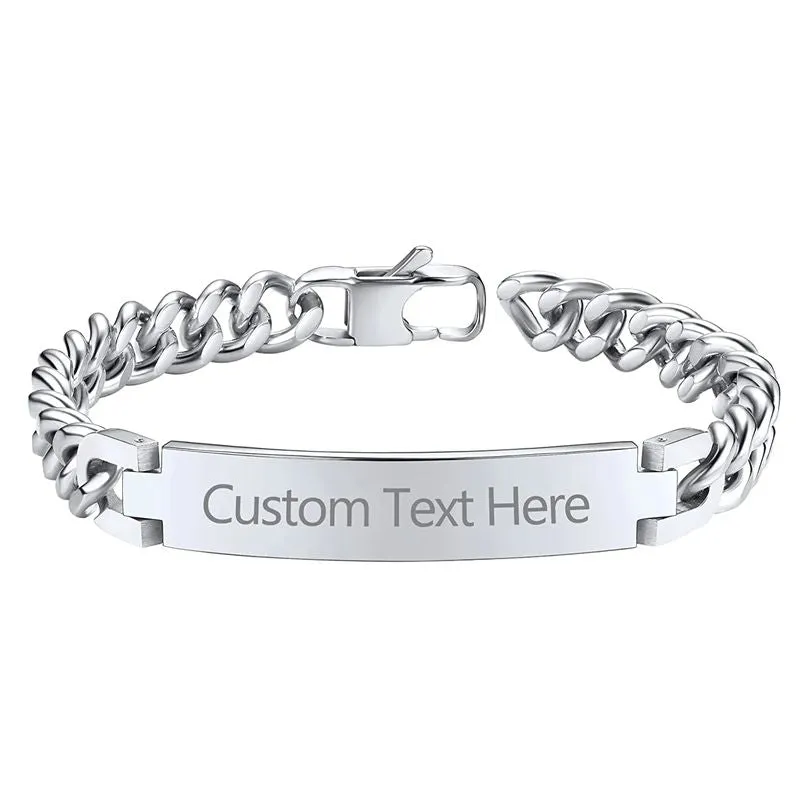 Personalized Stainless Steel ID Chain Bracelet for Men - Custom Engraved Letter Name Jewelry