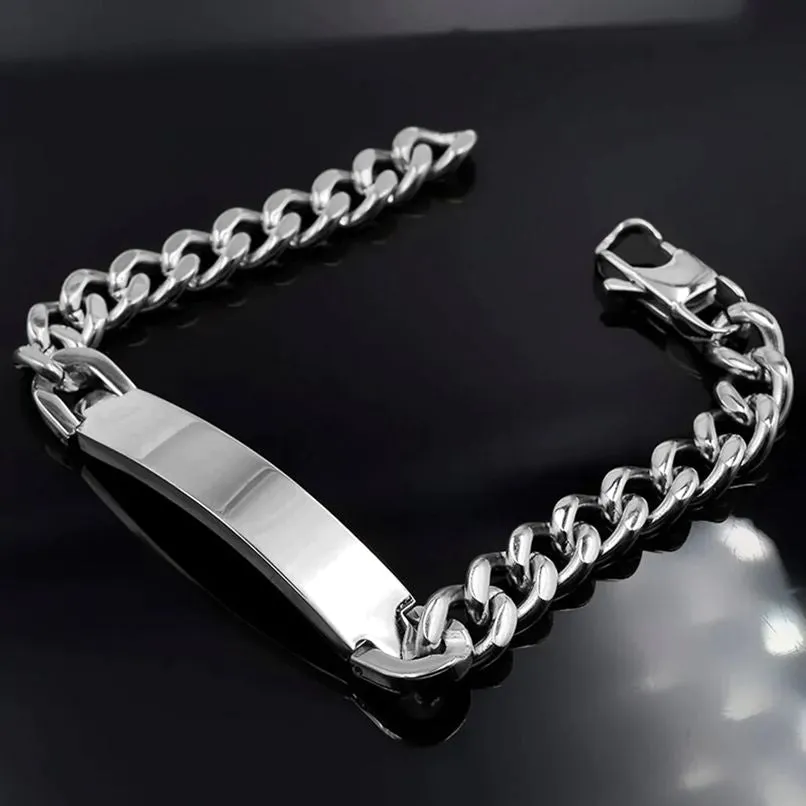 Personalized Stainless Steel ID Chain Bracelet for Men - Custom Engraved Letter Name Jewelry