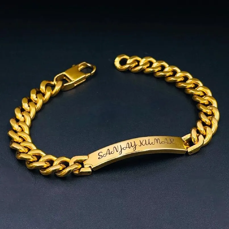 Personalized Stainless Steel ID Chain Bracelet for Men - Custom Engraved Letter Name Jewelry