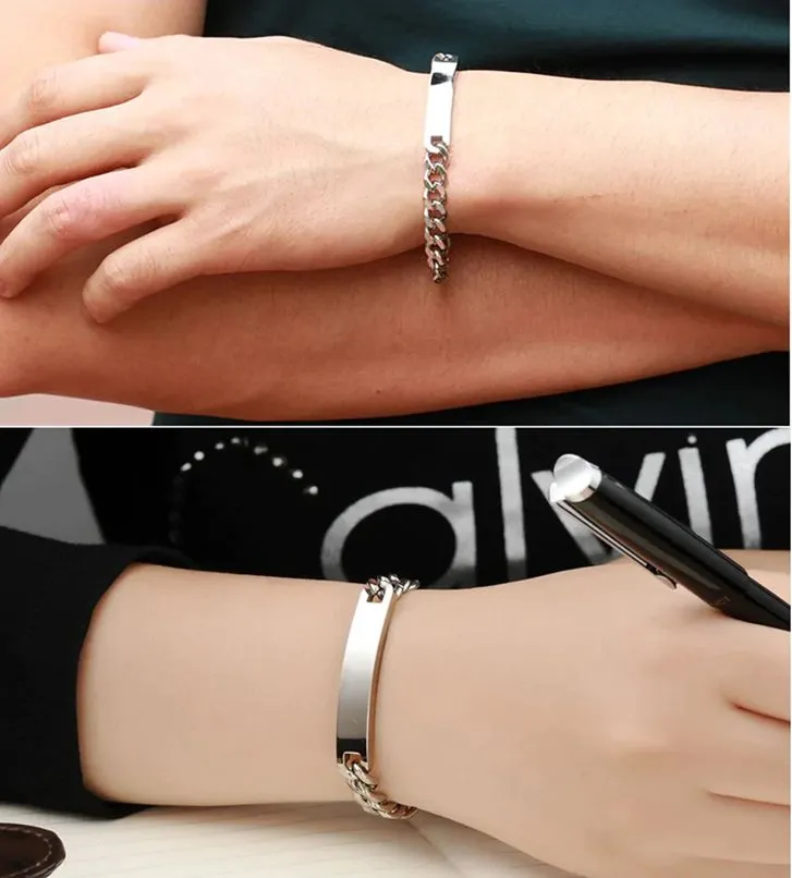Personalized Stainless Steel ID Chain Bracelet for Men - Custom Engraved Letter Name Jewelry