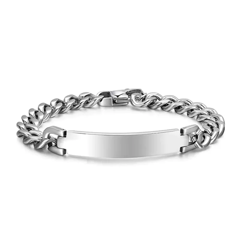 Personalized Stainless Steel ID Chain Bracelet for Men - Custom Engraved Letter Name Jewelry