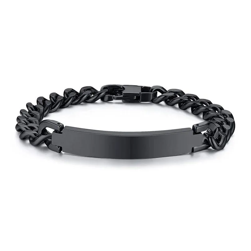 Personalized Stainless Steel ID Chain Bracelet for Men - Custom Engraved Letter Name Jewelry