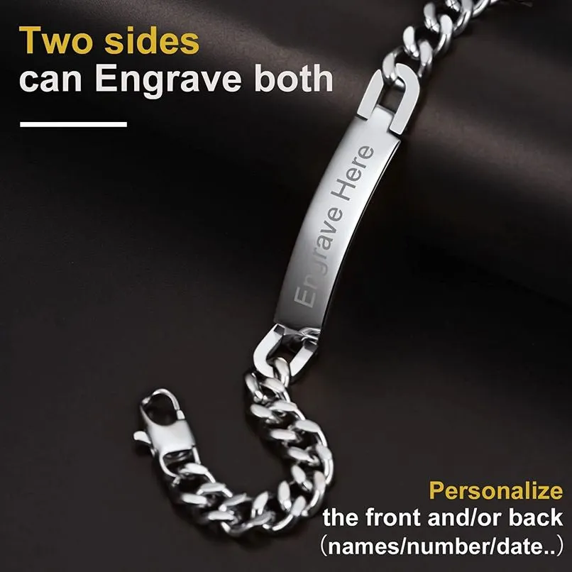 Personalized Stainless Steel ID Chain Bracelet for Men - Custom Engraved Letter Name Jewelry