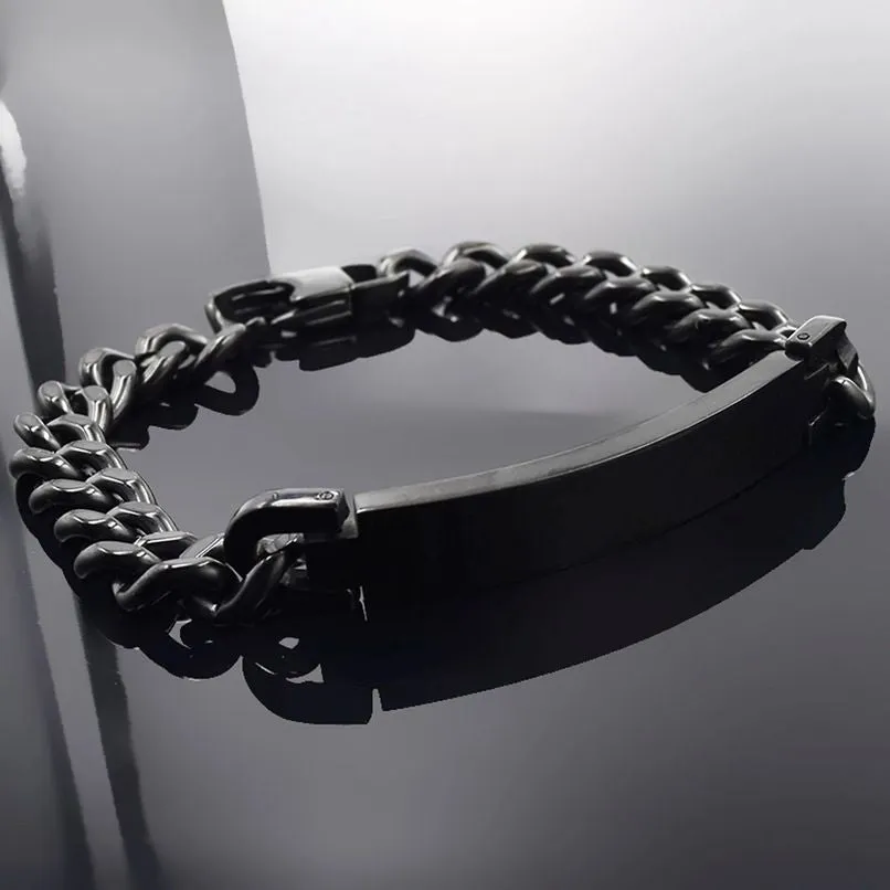 Personalized Stainless Steel ID Chain Bracelet for Men - Custom Engraved Letter Name Jewelry