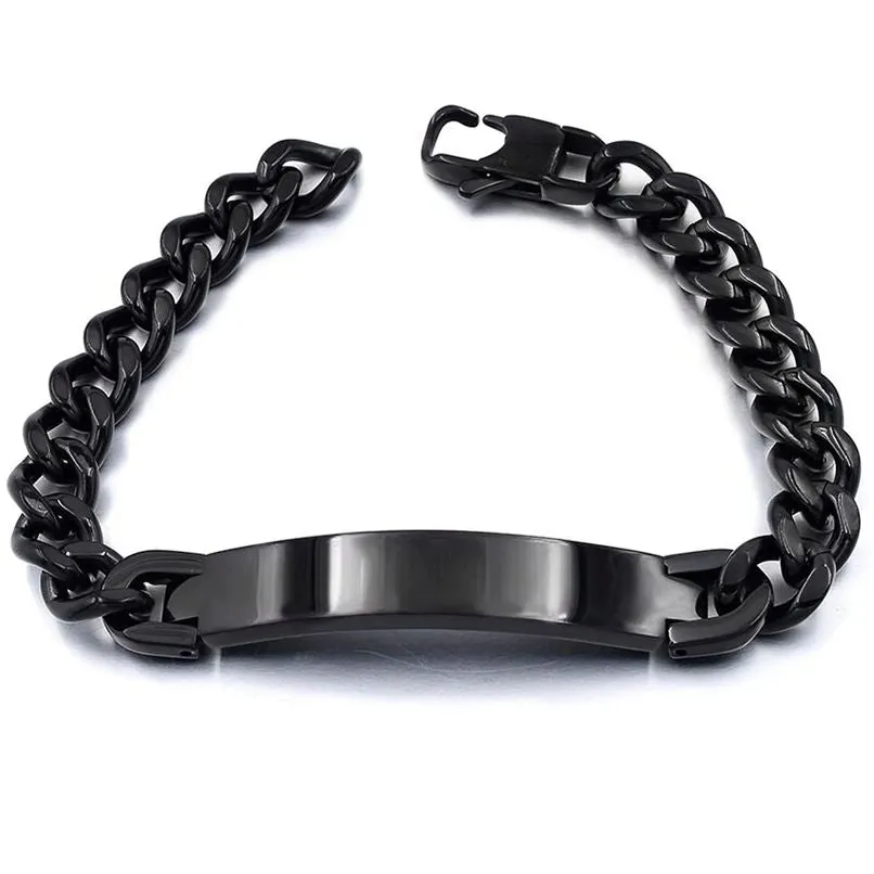 Personalized Stainless Steel ID Chain Bracelet for Men - Custom Engraved Letter Name Jewelry