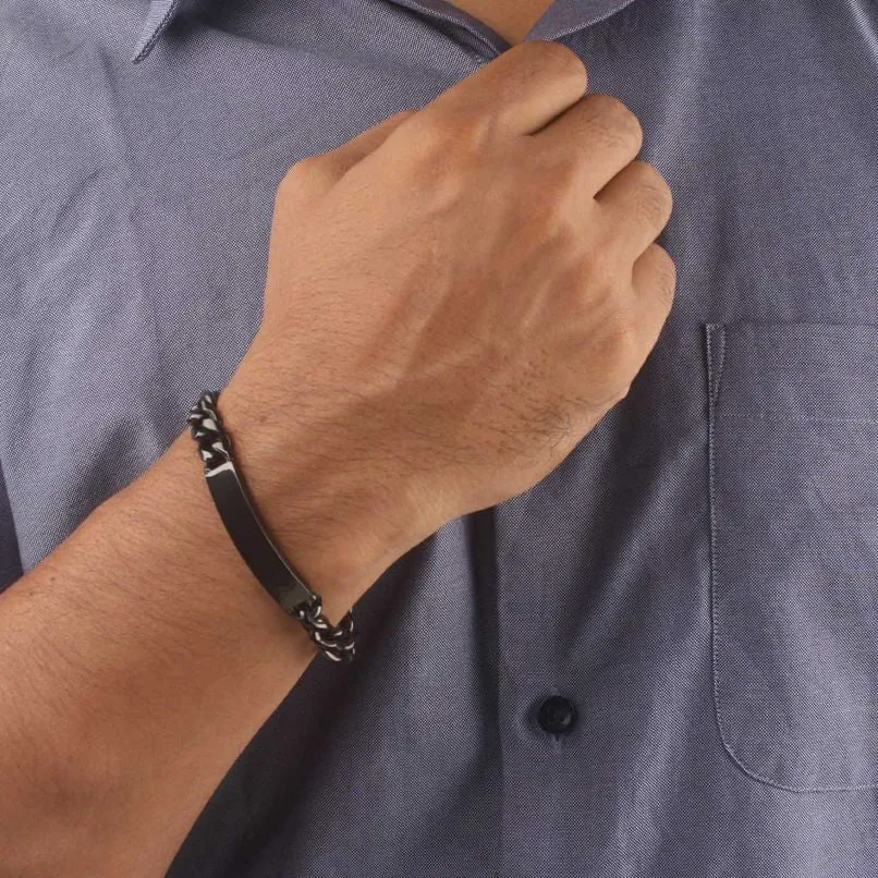 Personalized Stainless Steel ID Chain Bracelet for Men - Custom Engraved Letter Name Jewelry