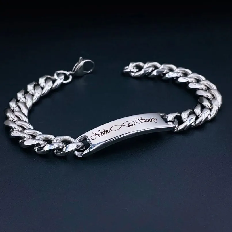 Personalized Stainless Steel ID Chain Bracelet for Men - Custom Engraved Letter Name Jewelry