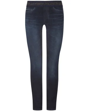 Philia Dark Navy Wash Pull on Jeans Sparkly Band