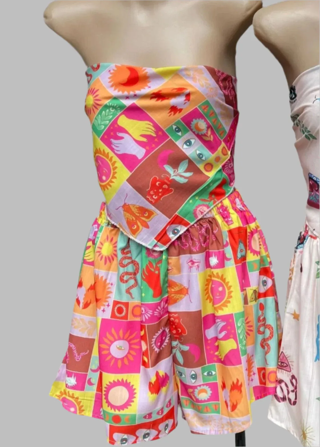 Pink Snake Patchwork Scarf Short Set