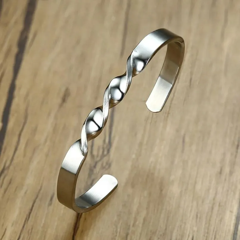 Platinum Silver Stainless Steel Slim Cuff Kada Bangle Bracelet for Men & Women