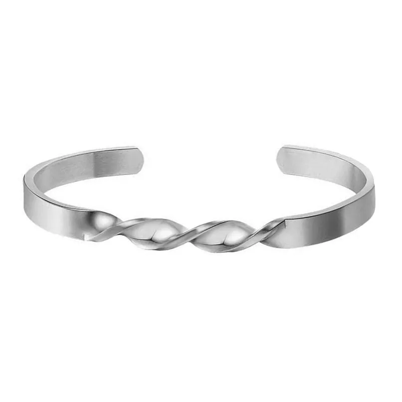 Platinum Silver Stainless Steel Slim Cuff Kada Bangle Bracelet for Men & Women