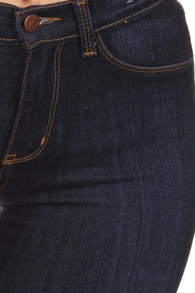 Plus Size Slashed Knee Denim Navy Blue Jeans