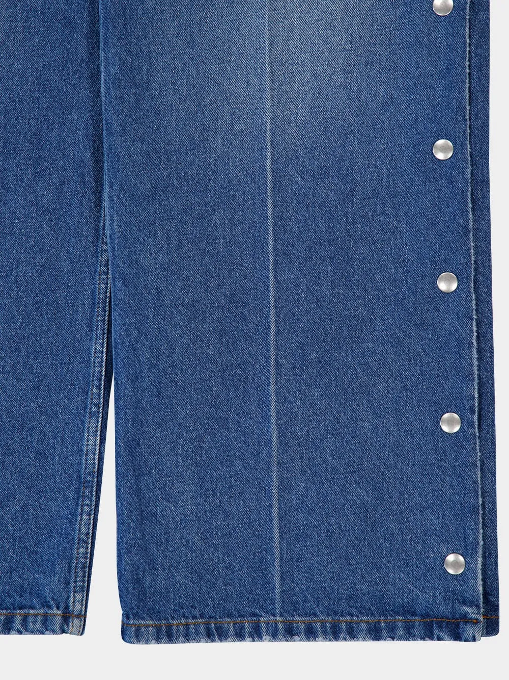 Popper-Studded Bootcut Washed Denim Jeans