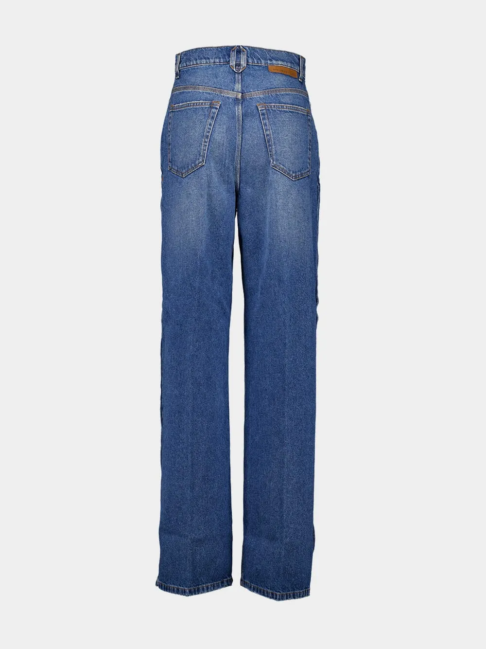 Popper-Studded Bootcut Washed Denim Jeans