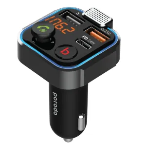 Porodo Smart Car Charger FM Transmitter With 24W PD Port and QC3.0