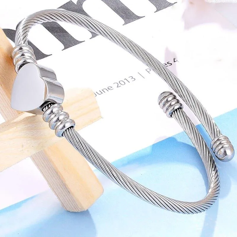 Premium Quality Stainless Steel Heart Shaped Charm Fashion Open Bracelet Bangle for Women & Men